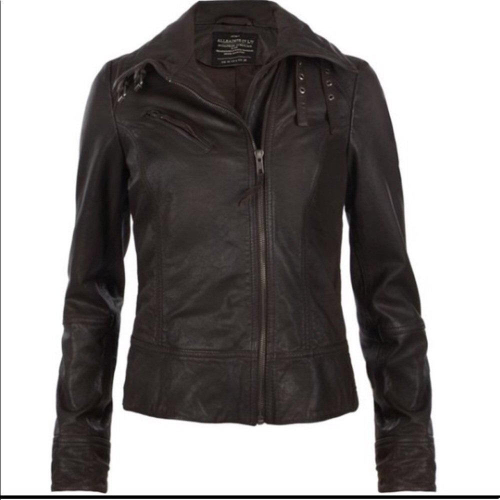 All saints brown leather jacket